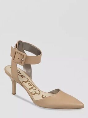 Sam Edelman Pointed-Toe Ankle-Strap Heel in Beige